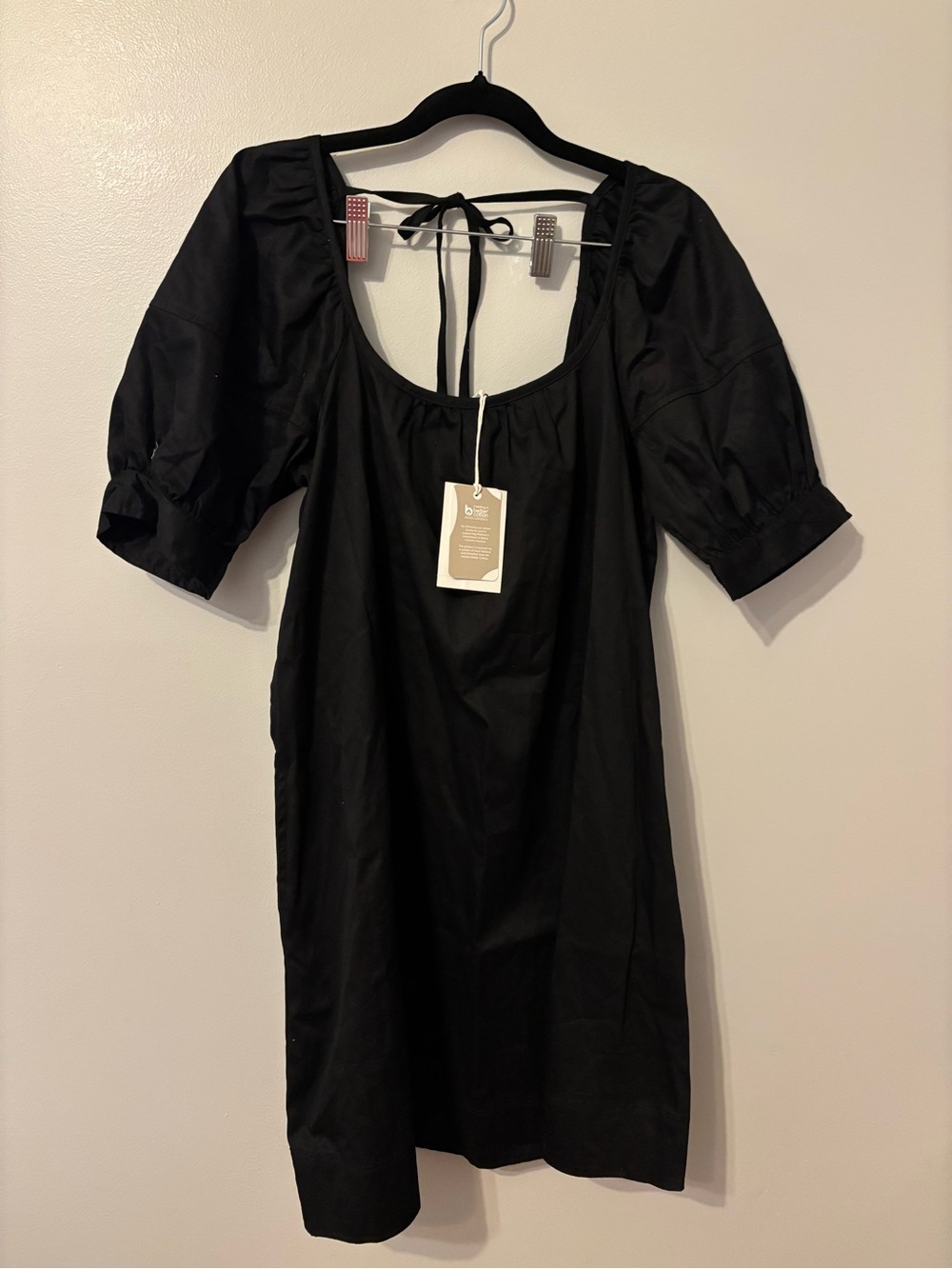 Free Assembly Scoop Neck Mini Dress with Puff Sleeves in black XS